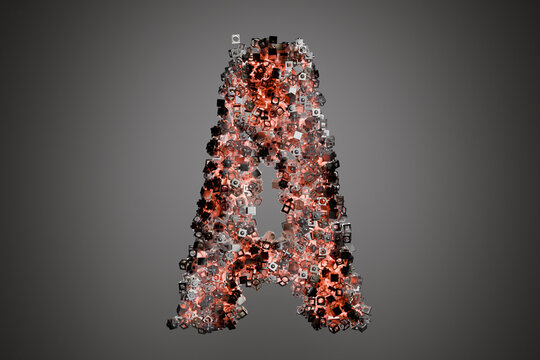 Abstract geometric letter A made of red and black shapes.