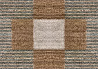 Fototapeta premium Carpet floor texture in blue and beige horizontal stripes, forming plus sign in the middle. Blue beige stripes, brown and white plus pattern seamless background texture.