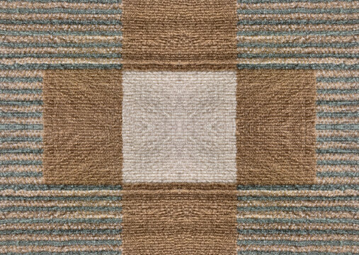Carpet floor texture in blue and beige horizontal stripes, forming plus sign in the middle. Blue beige stripes, brown and white plus pattern seamless background texture.