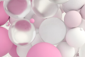 Abstract image of colorful soft balls with pink, white, and light tones floating in air.