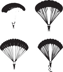 Silhouette of Parachutists in Various Stages of Descent
