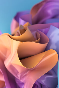 3D rendering of colorful satin cloth over blue background