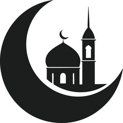 Islamic Mosque Silhouette with Crescent Moon Vector Illustration