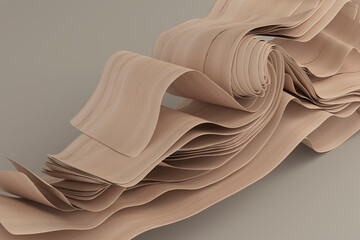 3D render of wooden panels behaving like fabric.