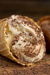 creamy white ice cream with chocolate pieces on the table