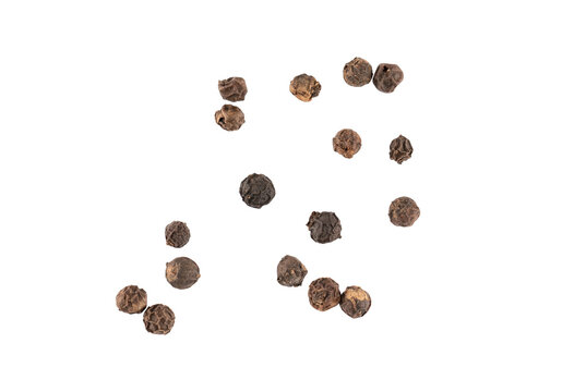 A pile of Black pepper seeds, aromatic peppercorn spice, dried cooking spicy ingredients, graphic element isolated on a transparent background