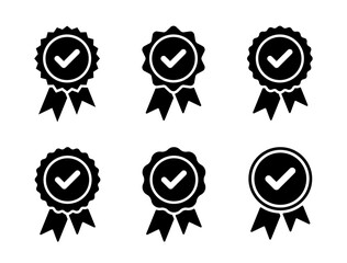Quality warranty badge icon set collection. Approval check medal sign symbol