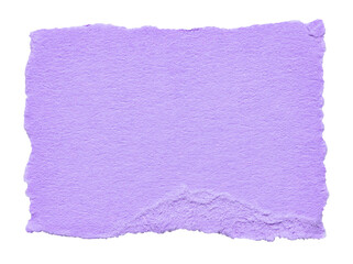 Isolated cut out torn piece of blank purple violet paper note cardboard with texture and copy space for text, transparent png background design element