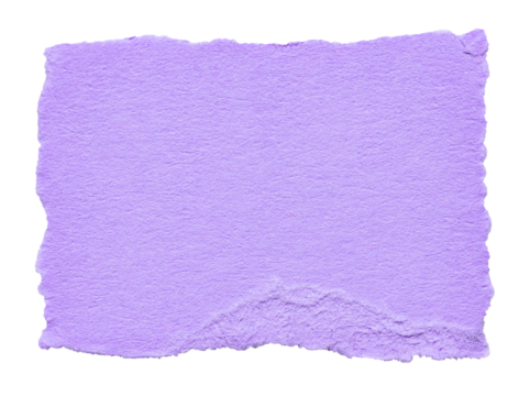 Isolated cut out torn piece of blank purple violet paper note cardboard with texture and copy space for text, transparent png background design element
