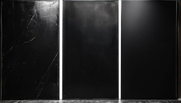 set of black panels textured minimalist composition high contrast lighting monochromatic style simplicity depth