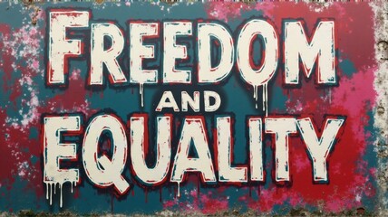 Fototapeta premium Freedom and equality painted on a distressed wall promoting social justice