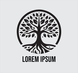 Black and white tree silhouette logo design