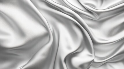 Fototapeta premium A close-up view of smooth, shiny silver fabric, showcasing its elegant drapes and soft texture.