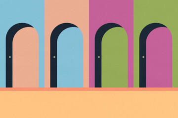 Colorful geometric illustration of closed doors