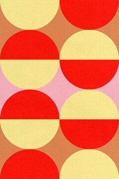 Fototapeta Abstract Bauhaus-inspired retro geometric design with red and yellow spheres