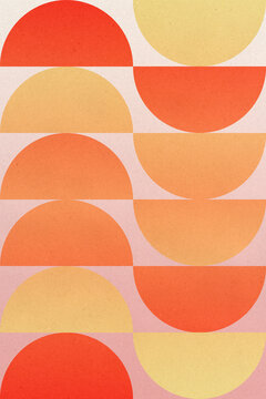 Abstract Bauhaus-inspired geometric illustration in red and yellow