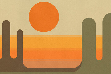 Geometric desert scene illustration with sun and mesas