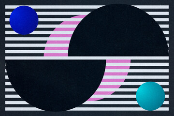 Bauhaus abstract geometric illustration with spheres and striped pattern