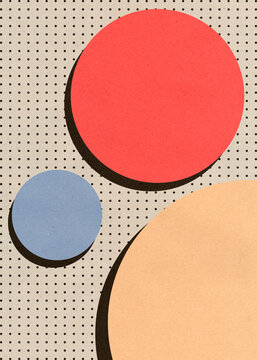 Geometric vintage Bauhaus-inspired abstract illustration with colorful circles