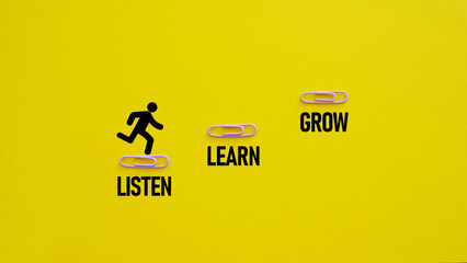 Listen, learn, grow advice is shown using the text