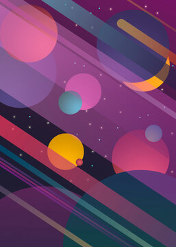 Abstract geometric space illustration with planets and stars