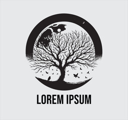 Obraz premium Black and white tree silhouette logo design