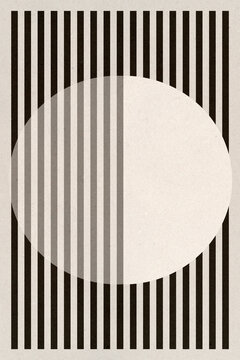 Bauhaus-inspired geometric illustration with a white sphere and vertical lines