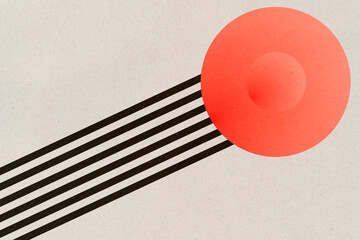 Bauhaus-inspired illustration with a red sphere and black stripes