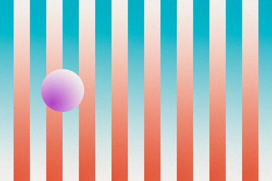 Abstract illustration with colorful stripes and a floating purple sphere.