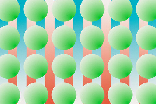 Colorful abstract geometric pattern with green spheres and stripes.