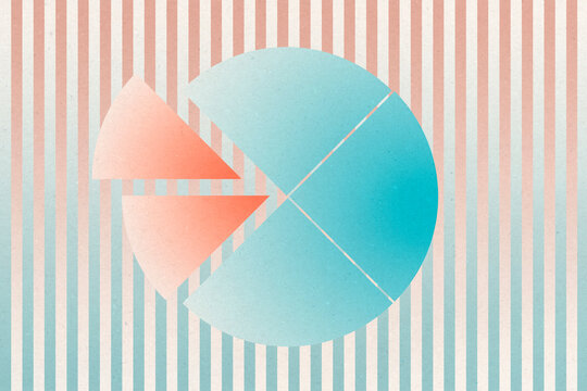 Retro geometric illustration with a divided sphere and stripes.