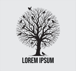 Obraz premium Black and white tree silhouette logo design