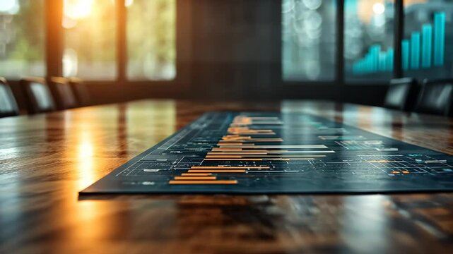 Business Data Analysis on Wooden Table Meeting Room Financial Charts