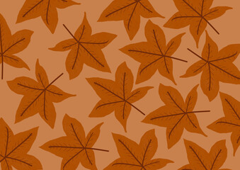 Illustration of autumn leaves in a repeating brown pattern