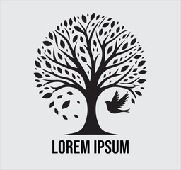 Obraz premium Black and white tree silhouette logo design