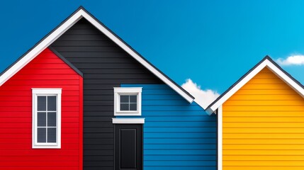 Obraz premium Row of houses with a blue one in the middle. The houses are painted in different colors