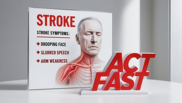 Awareness poster about stroke symptoms and urgency in response.