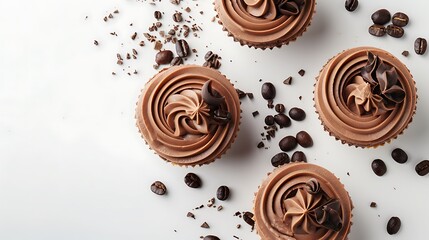  top view of mocha mousse dessert with a soft white backdrop