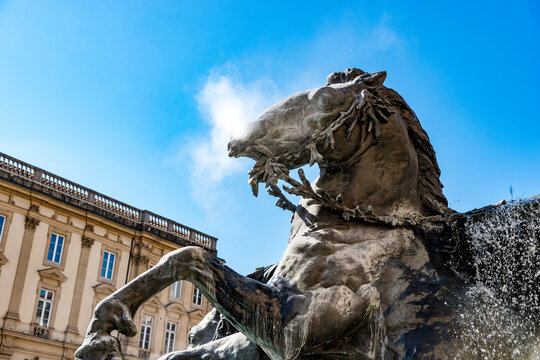 Horse sculpture at the Bartholdi Fountain in Lyon France