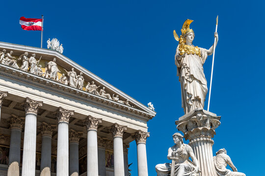 The Pallas Athena statue in front of the Austrian Parliament Building in Vienna
