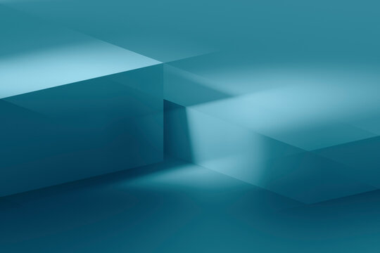 Abstract geometric shapes illuminated with soft teal light