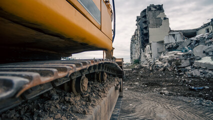 destroyed and burned houses in the city in Ukraine