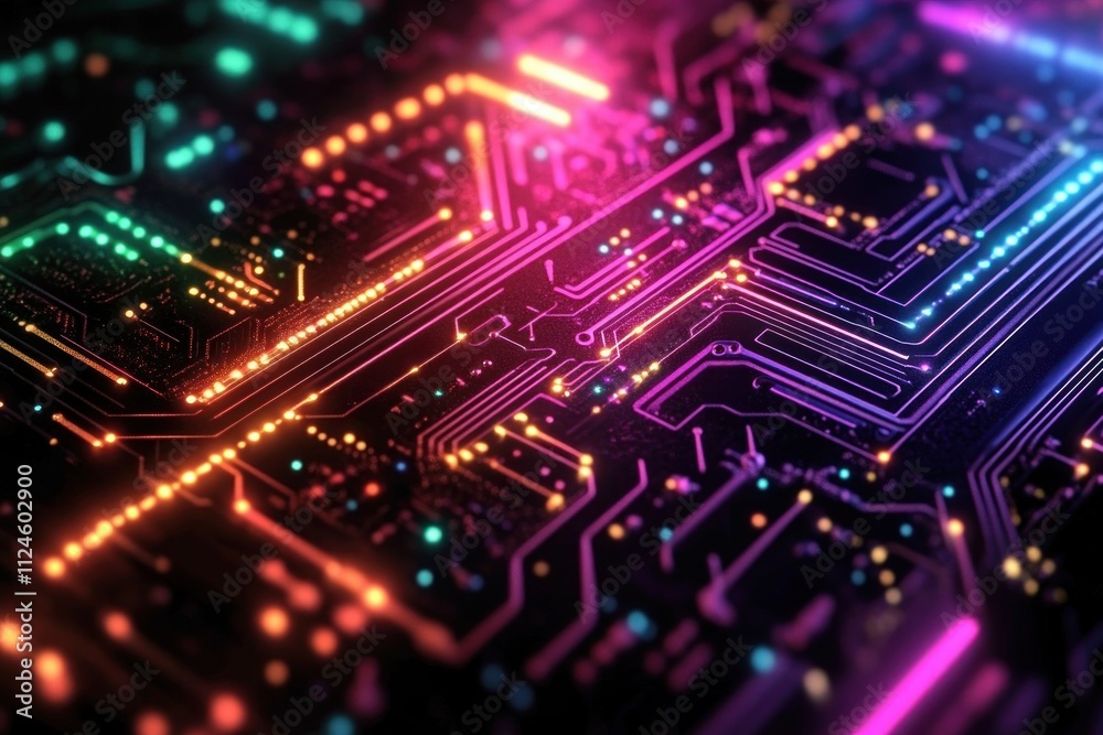 Aufkleber vibrant abstract circuit board design with neon lines and glowing nodes