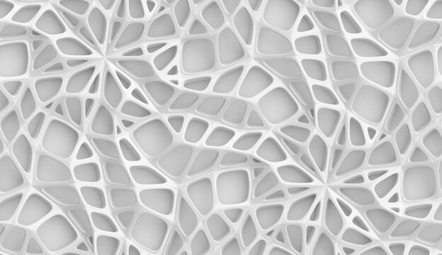 High-quality 3D abstract illustration with a seamless grid pattern in white plastic material.