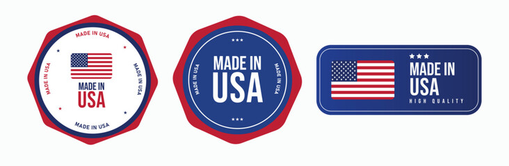 Set of Made in USA labels and icons. USA Made icons, stickers and labels set. American Product Stickers. Vector illustration	