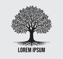 Black and white tree silhouette logo design