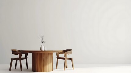 Modern dining table with matching chairs against a plain white background
