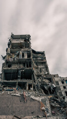 destroyed and burned houses in the city in Ukraine