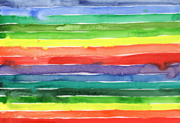 Abstract watercolor painting with colorful horizontal stripes.