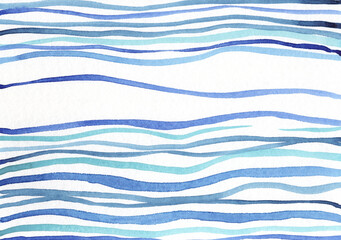 Abstract blue waves in watercolor on paper with a sea or ocean motif.